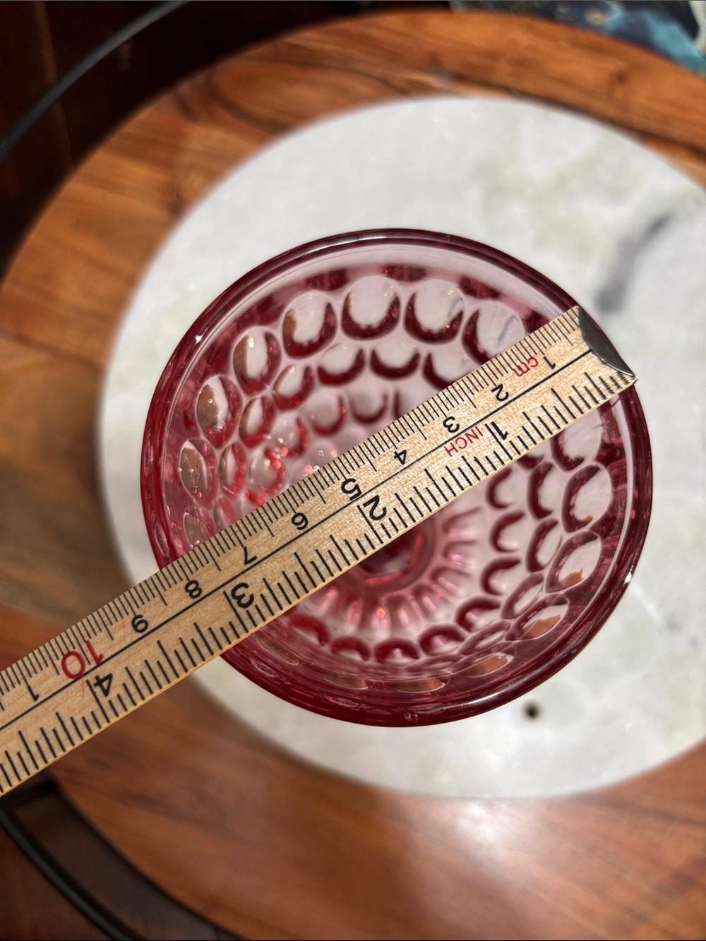 Pink Fenton Glass Colonial Thumbprint water goblet. - Picture 5 of 5
